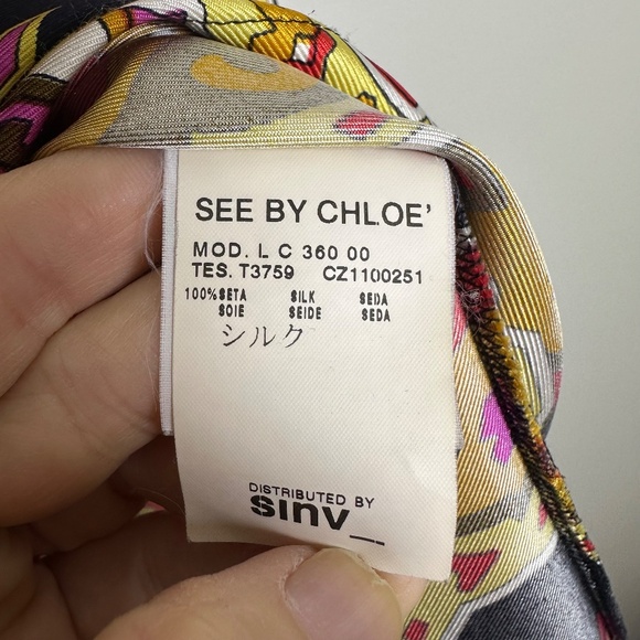 SEE by CHLOE Vibrant Silk Blouse, Multicolor | Sz. 10 - Picture 5 of 9